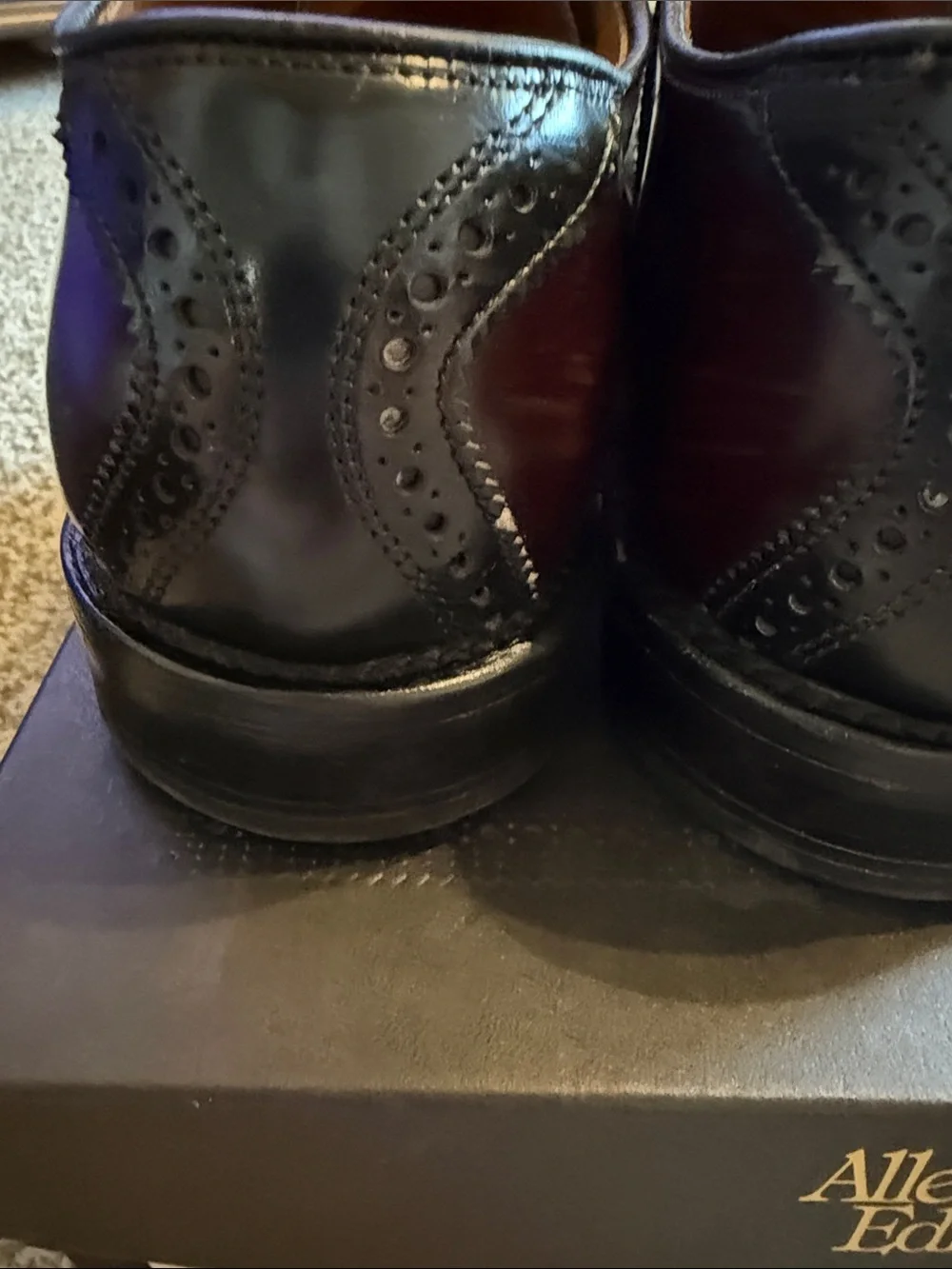 Allen Edmonds Shelton Two-Tone Burgundy and Black Derby Oxfords